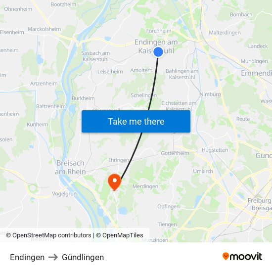 Endingen to Gündlingen map