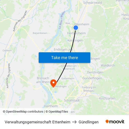 Verwaltungsgemeinschaft Ettenheim to Gündlingen map