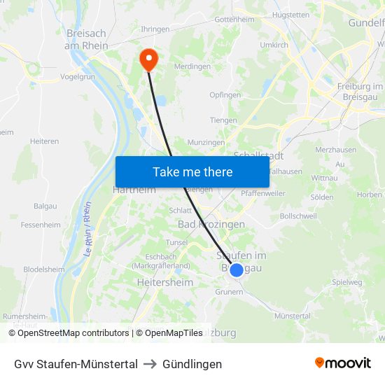 Gvv Staufen-Münstertal to Gündlingen map