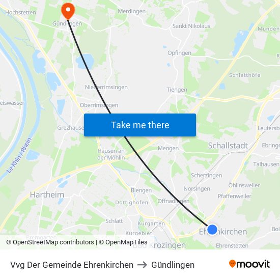 Vvg Der Gemeinde Ehrenkirchen to Gündlingen map