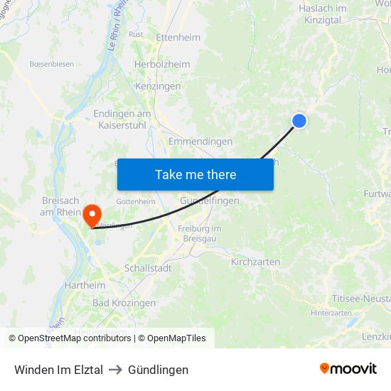 Winden Im Elztal to Gündlingen map