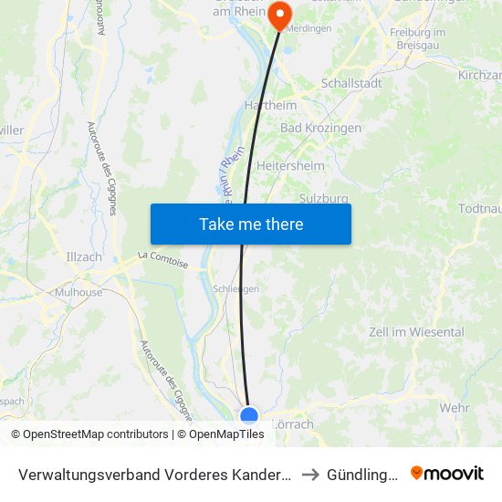 Verwaltungsverband Vorderes Kandertal to Gündlingen map