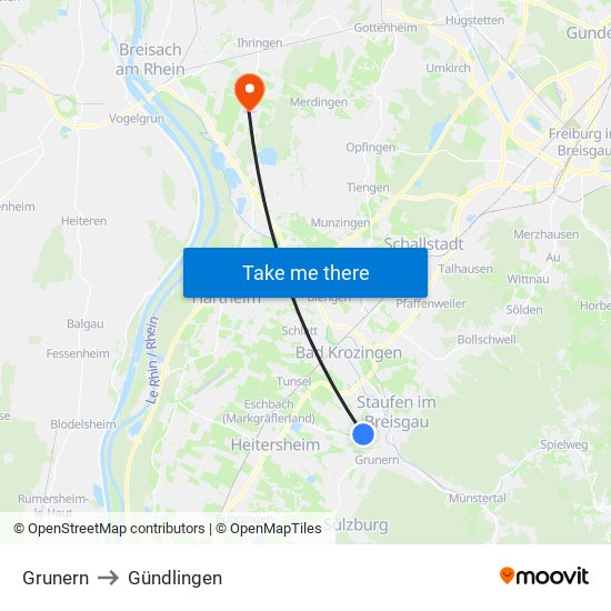 Grunern to Gündlingen map