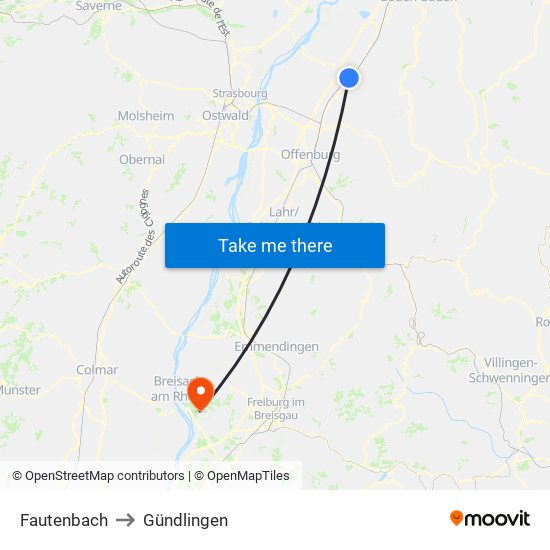 Fautenbach to Gündlingen map