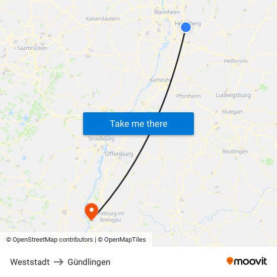 Weststadt to Gündlingen map