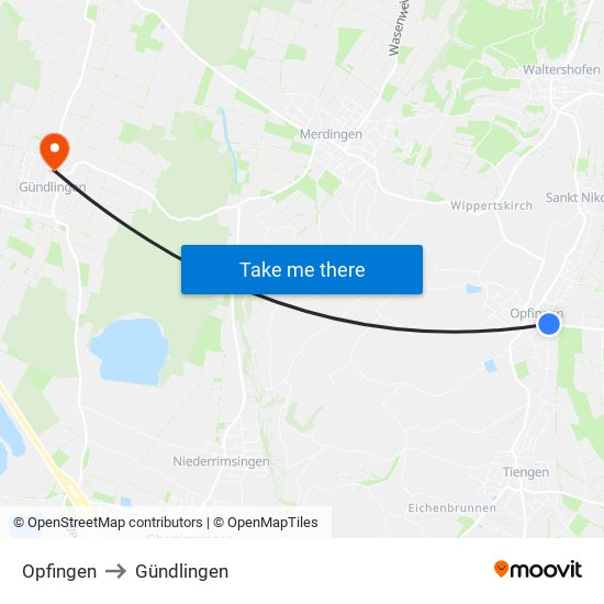 Opfingen to Gündlingen map