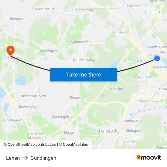 Lehen to Gündlingen map