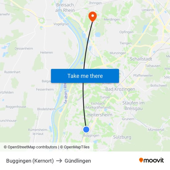Buggingen (Kernort) to Gündlingen map