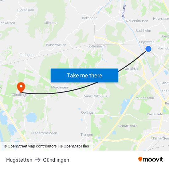 Hugstetten to Gündlingen map