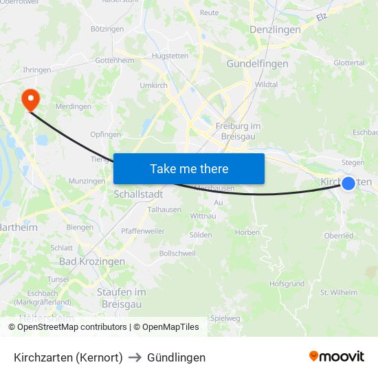 Kirchzarten (Kernort) to Gündlingen map