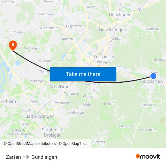 Zarten to Gündlingen map