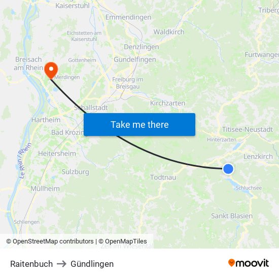 Raitenbuch to Gündlingen map