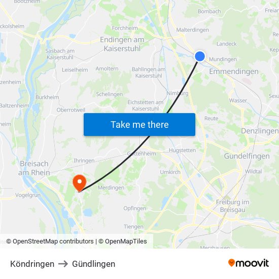 Köndringen to Gündlingen map