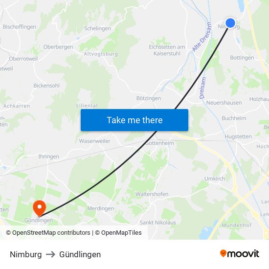 Nimburg to Gündlingen map