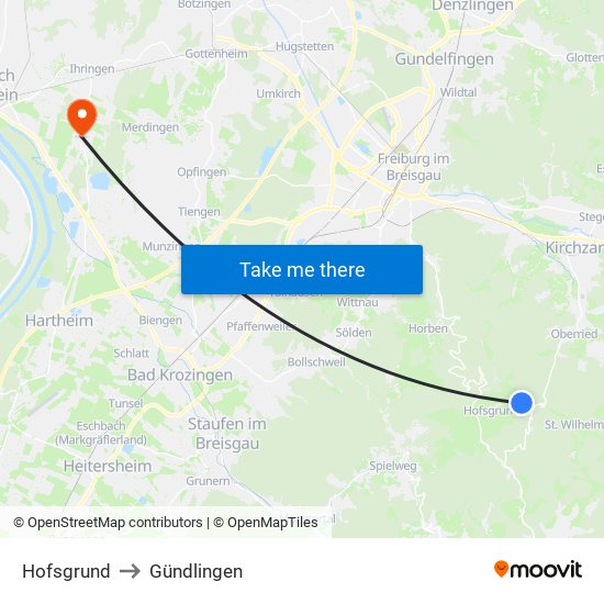 Hofsgrund to Gündlingen map