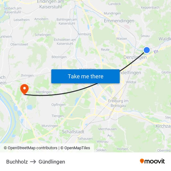 Buchholz to Gündlingen map