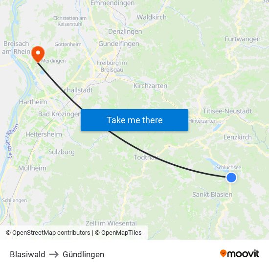 Blasiwald to Gündlingen map