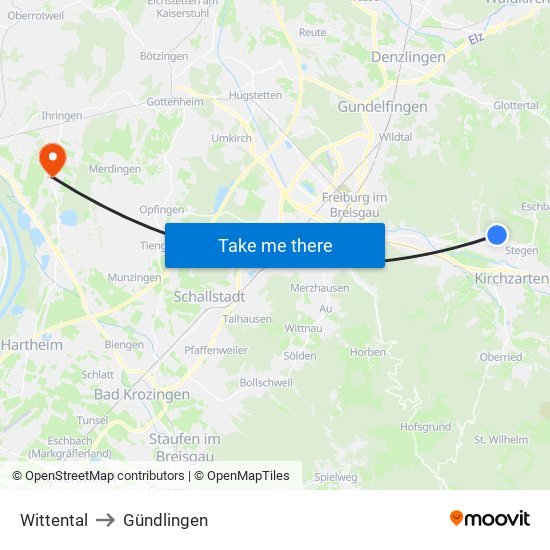 Wittental to Gündlingen map