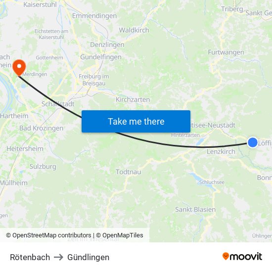 Rötenbach to Gündlingen map