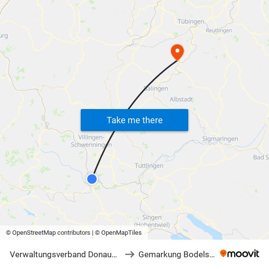 Verwaltungsverband Donaueschingen to Gemarkung Bodelshausen map