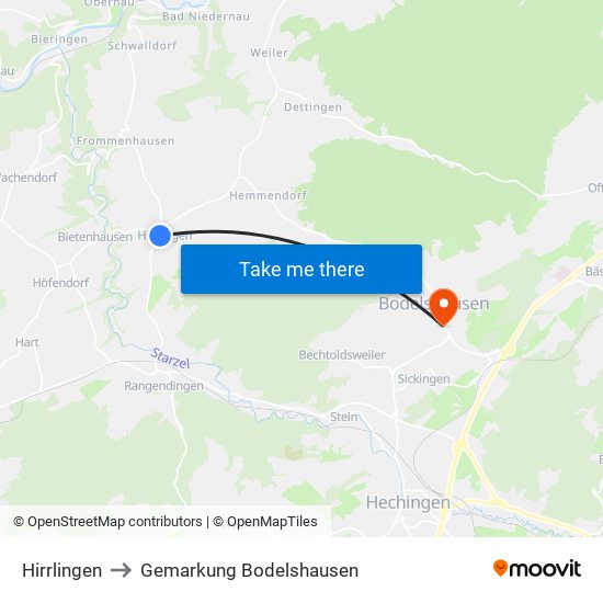 Hirrlingen to Gemarkung Bodelshausen map