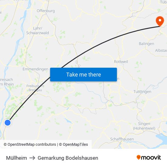 Müllheim to Gemarkung Bodelshausen map