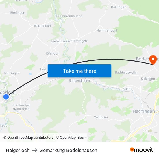 Haigerloch to Gemarkung Bodelshausen map