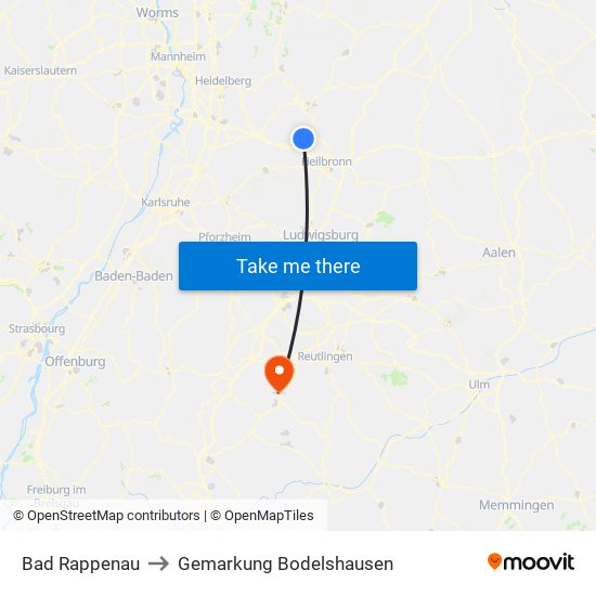 Bad Rappenau to Gemarkung Bodelshausen map