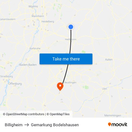 Billigheim to Gemarkung Bodelshausen map