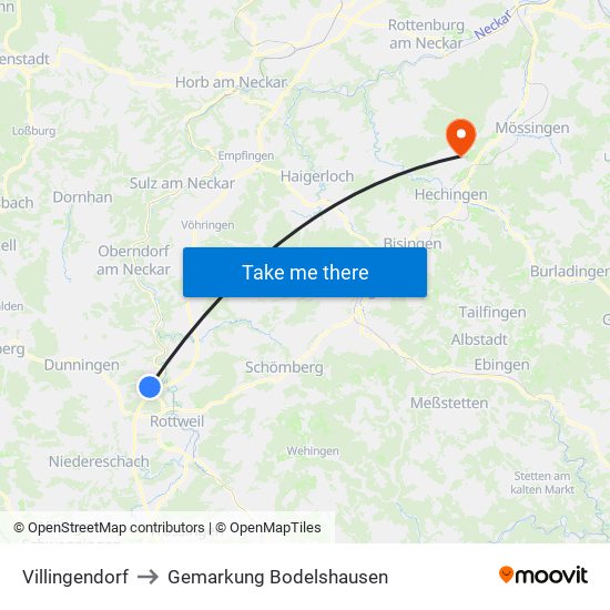 Villingendorf to Gemarkung Bodelshausen map