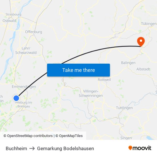 Buchheim to Gemarkung Bodelshausen map