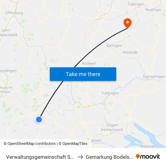 Verwaltungsgemeinschaft Schluchsee to Gemarkung Bodelshausen map