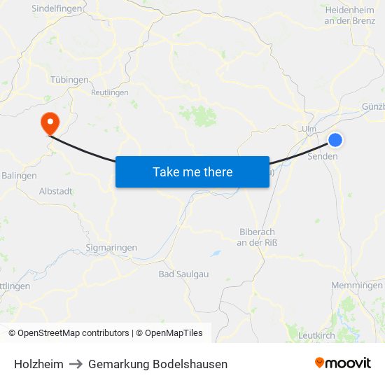 Holzheim to Gemarkung Bodelshausen map