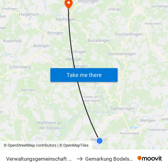 Verwaltungsgemeinschaft Meßkirch to Gemarkung Bodelshausen map