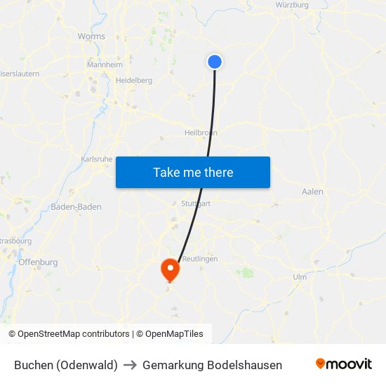 Buchen (Odenwald) to Gemarkung Bodelshausen map