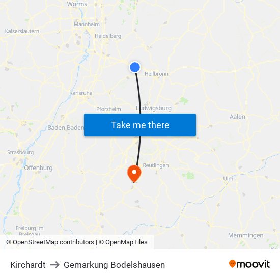 Kirchardt to Gemarkung Bodelshausen map