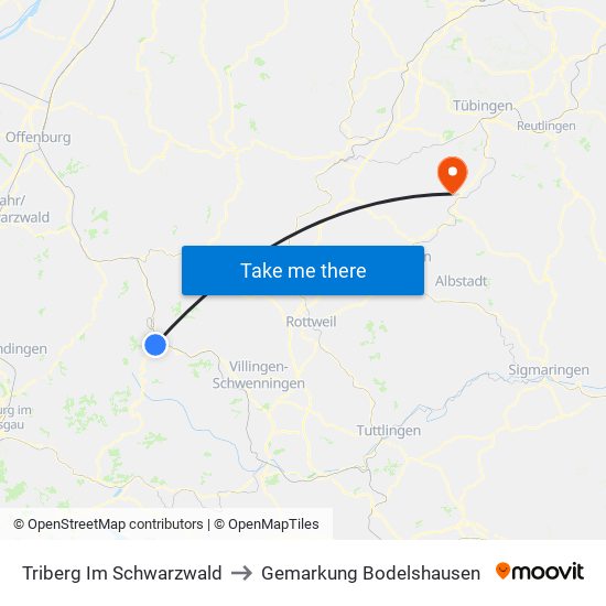 Triberg Im Schwarzwald to Gemarkung Bodelshausen map