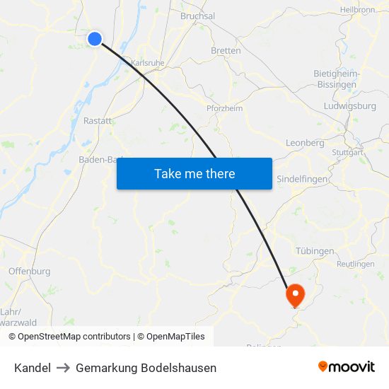 Kandel to Gemarkung Bodelshausen map