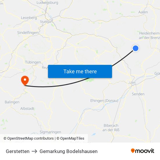 Gerstetten to Gemarkung Bodelshausen map