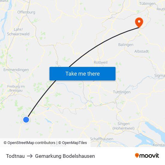 Todtnau to Gemarkung Bodelshausen map