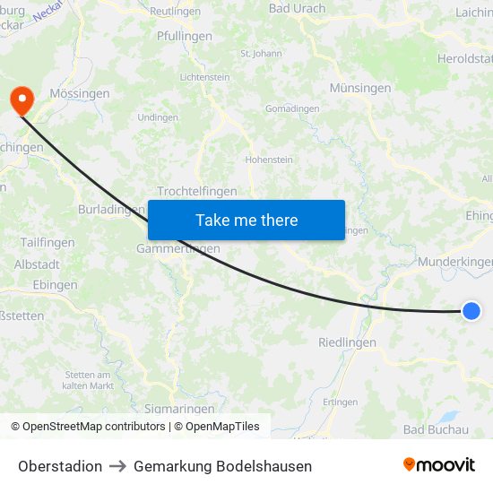 Oberstadion to Gemarkung Bodelshausen map