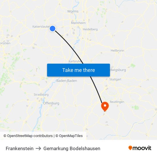 Frankenstein to Gemarkung Bodelshausen map