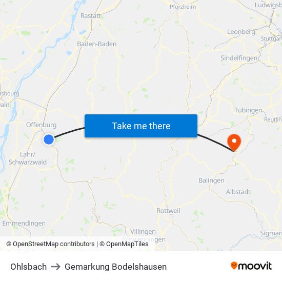 Ohlsbach to Gemarkung Bodelshausen map