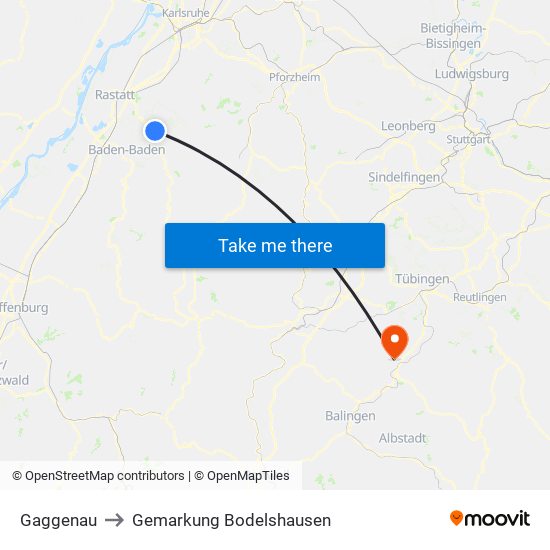 Gaggenau to Gemarkung Bodelshausen map