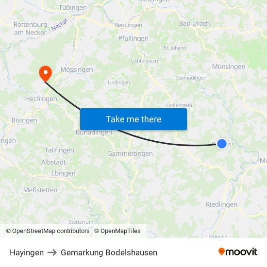 Hayingen to Gemarkung Bodelshausen map