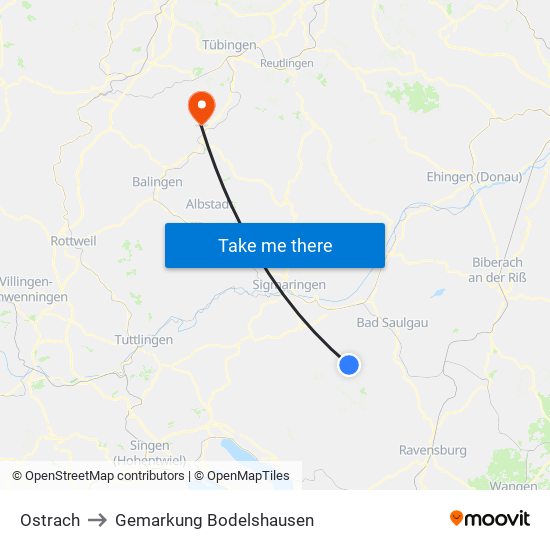 Ostrach to Gemarkung Bodelshausen map