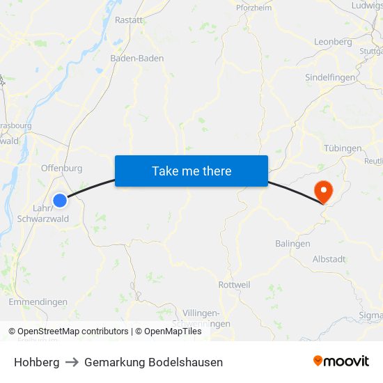 Hohberg to Gemarkung Bodelshausen map