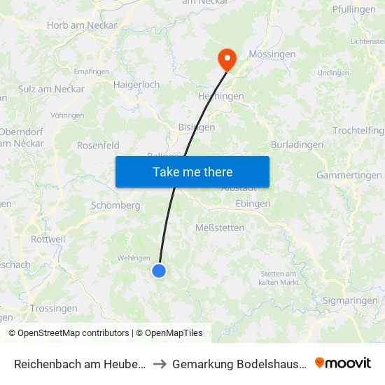 Reichenbach am Heuberg to Gemarkung Bodelshausen map