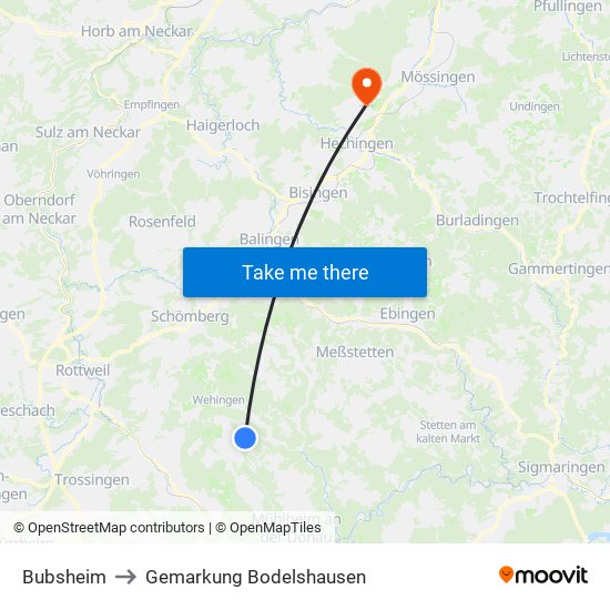 Bubsheim to Gemarkung Bodelshausen map