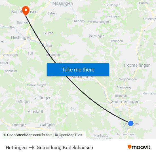 Hettingen to Gemarkung Bodelshausen map